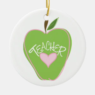 Rond En Céramique Apple et ornement verts de professeur de coeur