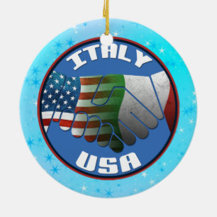 Rond En Céramique Arbre de Noël Ornement Italie États-Unis drapeaux