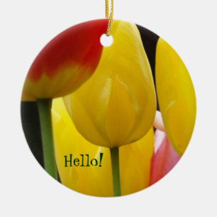 Rond En Céramique Bonjour ! Ami ! Ornement suspendu Cadeaux Tulipe j