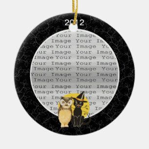 Rond En Céramique Chat & Chouette Halloween Ornement Mariage