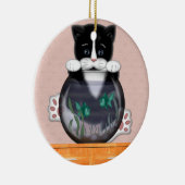 Rond En Céramique Chat et ornement de bocal à poissons (Droite)