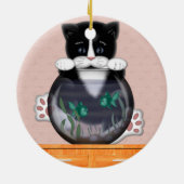 Rond En Céramique Chat et ornement de bocal à poissons (Dos)