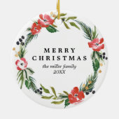 Rond En Céramique Chic Aquarelle Floral Ornement de vacances (Dos)