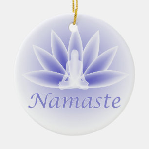Rond En Céramique Namaste Yoga Lotus Femme Fleur Bleu Ornement