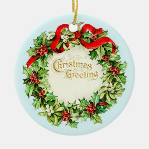 Rond En Céramique Noël Salutation Wreath Ornement Vintage