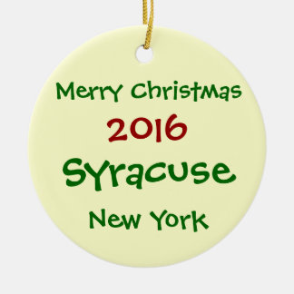 ROND EN CÉRAMIQUE ORNEMENT 2016 DE JOYEUX NOËL DE SYRACUSE NEW YORK