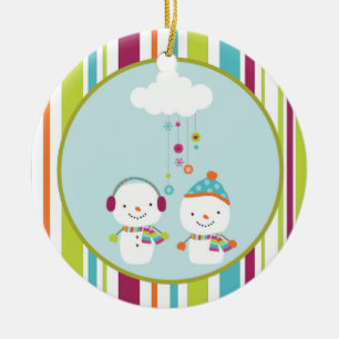 Rond En Céramique Ornement adorable Snowman et Mittens