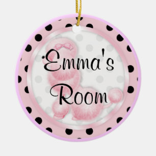 Rond En Céramique Ornement Affichette de porte de caniche rose