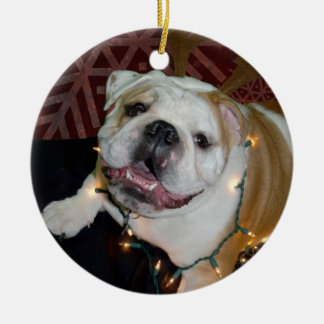 Rond En Céramique Ornement anglais de Noël de bouledogue