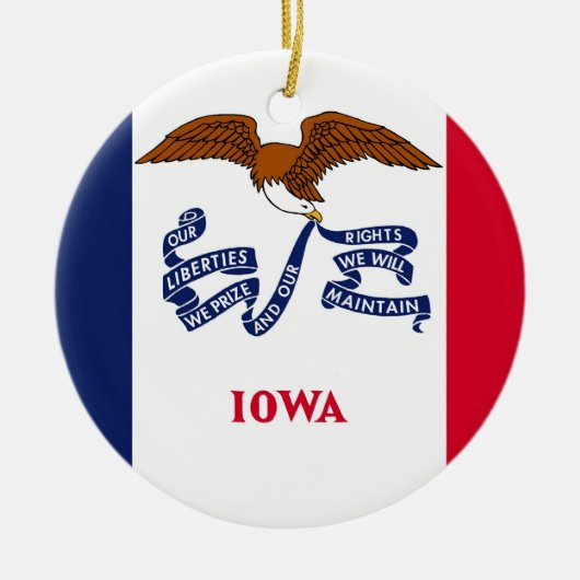 Rond En Céramique Ornement avec drapeau de l'Iowa (Devant)