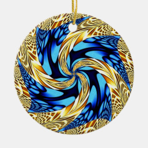 Rond En Céramique Ornement bleu de Noël de remous d'or