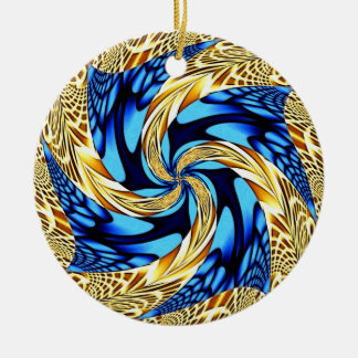 Rond En Céramique Ornement bleu de Noël de remous d'or