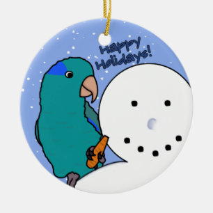 Rond En Céramique Ornement bleu de Parrotlet de bonhomme de neige