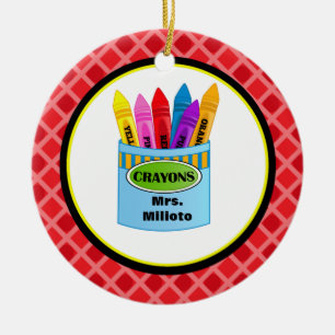 Rond En Céramique Ornement coloré de Noël de professeur de crayons