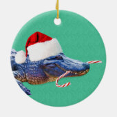 Rond En Céramique Ornement d'alligator de Noël (Dos)