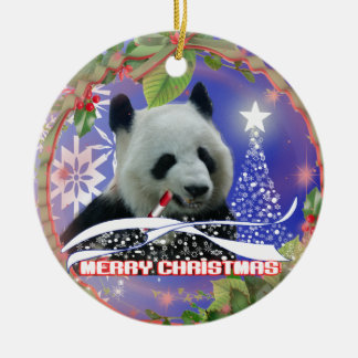 ROND EN CÉRAMIQUE ORNEMENT D'ARBRE DE NOËL D'AMANTS D'OURS PANDA