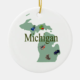 Rond En Céramique Ornement d'arbre de Noël du Michigan