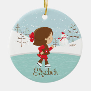 Rond En Céramique Ornement daté de patinage de Noël de fille de