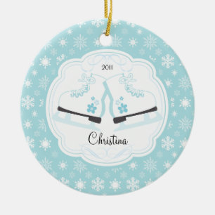 Rond En Céramique Ornement daté de patinage de Noël de raies de