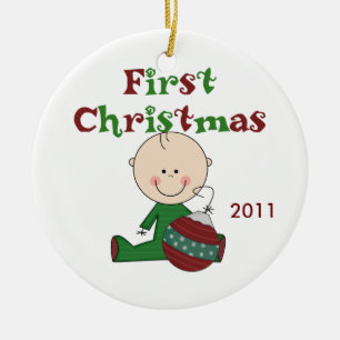 Rond En Céramique Ornement daté de premier Noël de bébé