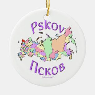 Rond En Céramique Ornement de carte de Pskov Russie