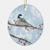Rond En Céramique Ornement de Chickadee d'hiver (Gauche)
