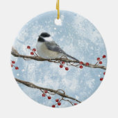 Rond En Céramique Ornement de Chickadee d'hiver (Dos)