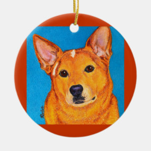 Rond En Céramique Ornement de chien de bétail australien - "rouge"