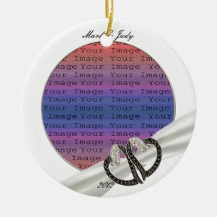 Rond En Céramique Ornement de Coeurs de Diamants Noir & Blanc