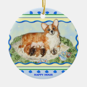 Rond En Céramique Ornement de corgi "d'heure heureuse"