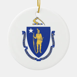 Rond En Céramique Ornement de drapeau du Massachusetts