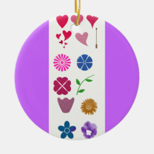 Rond En Céramique Ornement de Flowers&Hearts