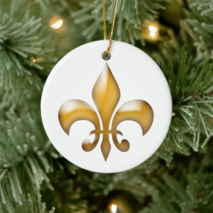 Rond En Céramique Ornement de Gold Fleur de Lis Christmas