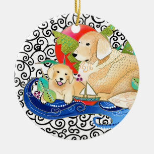 ROND EN CÉRAMIQUE ORNEMENT DE GOLDEN RETRIEVER DE BINDI