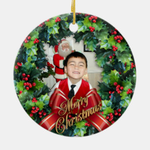 Rond En Céramique Ornement de photo de Noël pour grand-mère