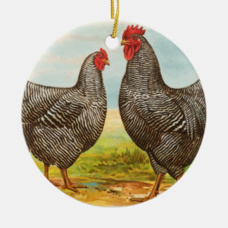 Rond En Céramique Ornement de poulets de Plymouth Rock barré par cru