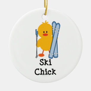 Rond En Céramique Ornement de poussin de ski
