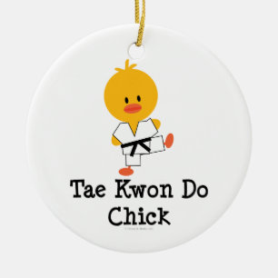 Rond En Céramique Ornement de poussin du Taekwondo