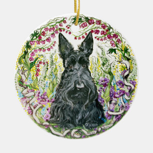 Rond En Céramique Ornement de Scottie de jardin