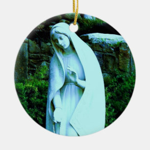 Rond En Céramique Ornement de statue de Vierge Marie bleue