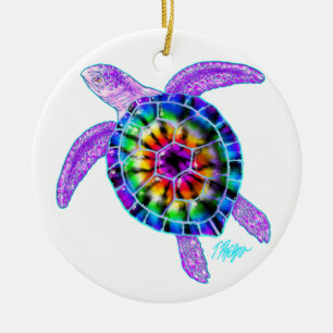 Rond En Céramique Ornement de tortue de mer de colorant de cravate