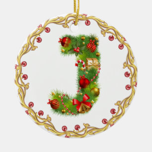 Rond En Céramique ornement décoré d'un monogramme initial de Noël
