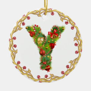 Rond En Céramique ornement décoré d'un monogramme initial de Noël
