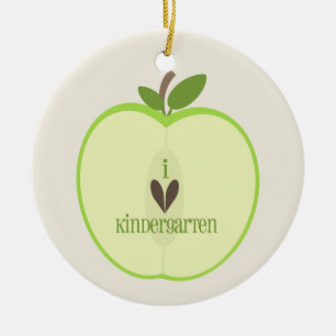 Rond En Céramique Ornement d'institutrice gardienne - Apple vert