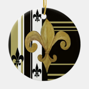 Rond En Céramique Ornement fleur de lis noir et or