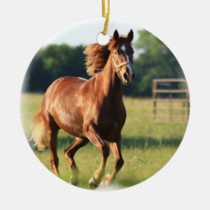 Rond En Céramique Ornement galopant de cheval de châtaigne