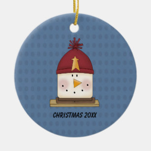 Rond En Céramique Ornement mignon de Noël de bonhomme de neige de