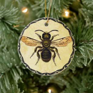 Rond En Céramique Ornement monogramme avec abeille Vintage