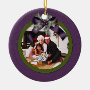 Rond En Céramique Ornement Nœud de Noël Violet Vert Photo