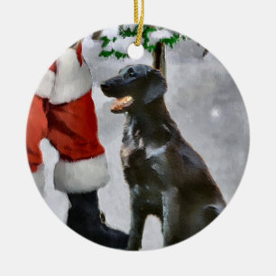 Rond En Céramique Ornement Plat-Enduit de cadeaux de Noël de chien